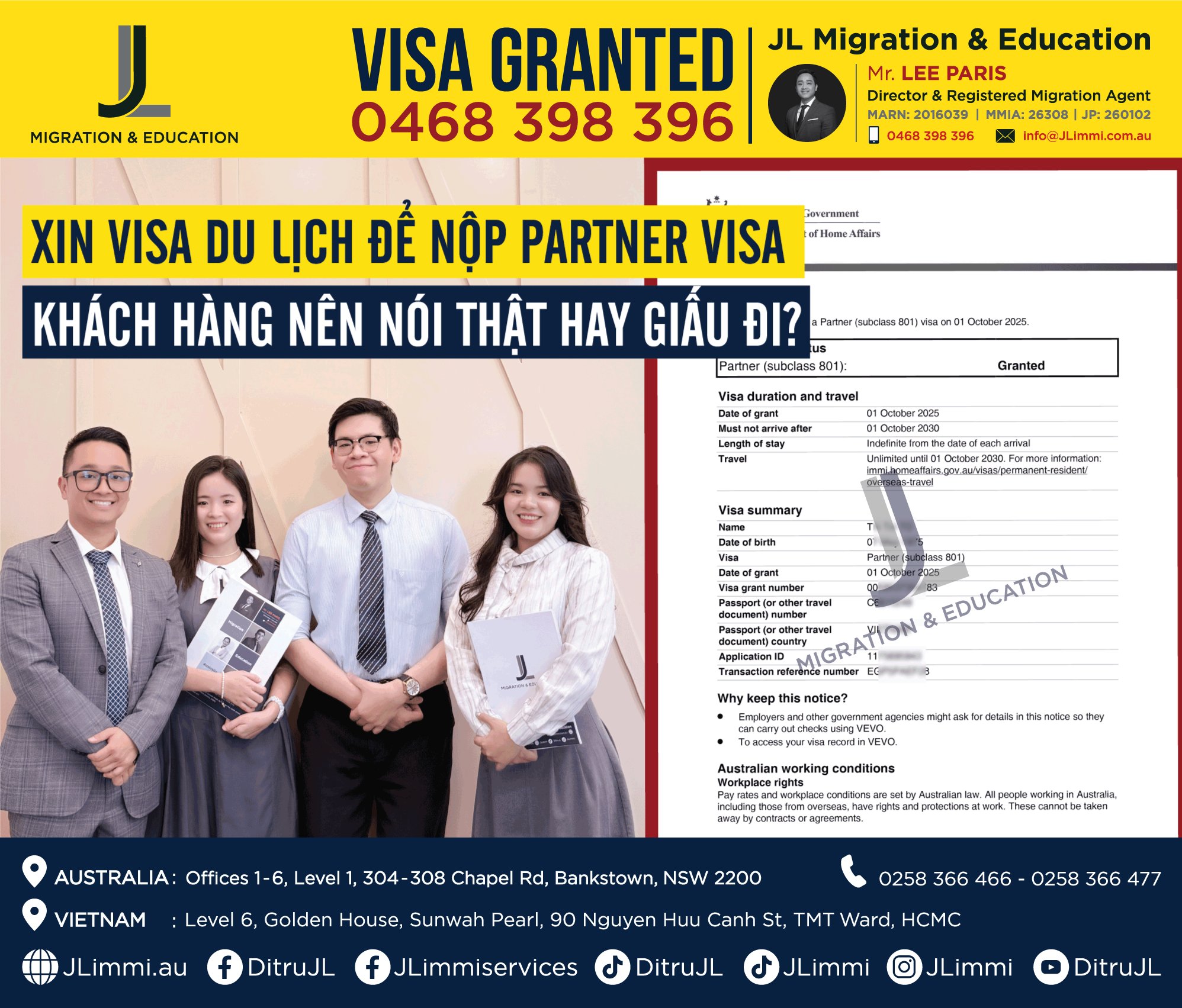Xin visa du lịch để nộp partner visa: Khách hàng nên nói thật hay giấu đi?